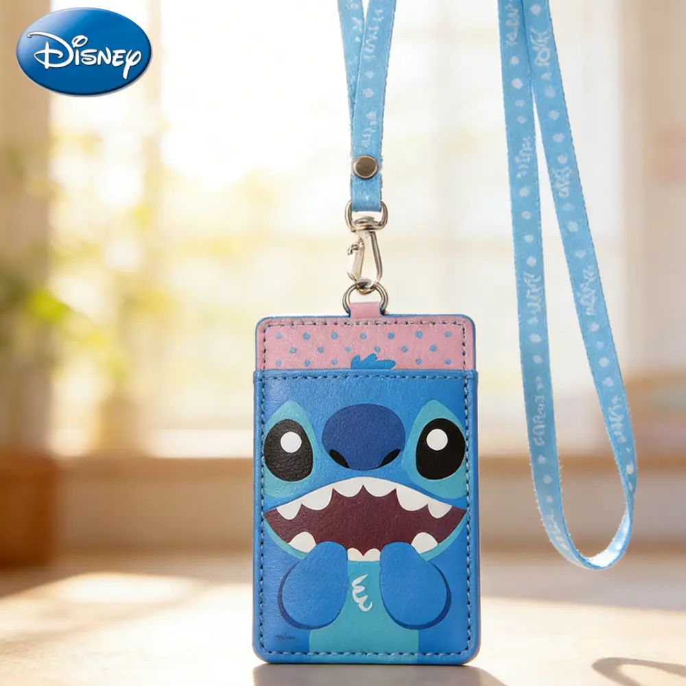 1PC Disney Officially Licensed Stitch Card Holder Adorable Animal Collectible Anime Peripheral Portable Novelty Travel Document Passport ID Card Holder Lanyard Bag Exquisite Daily Accessory Gift