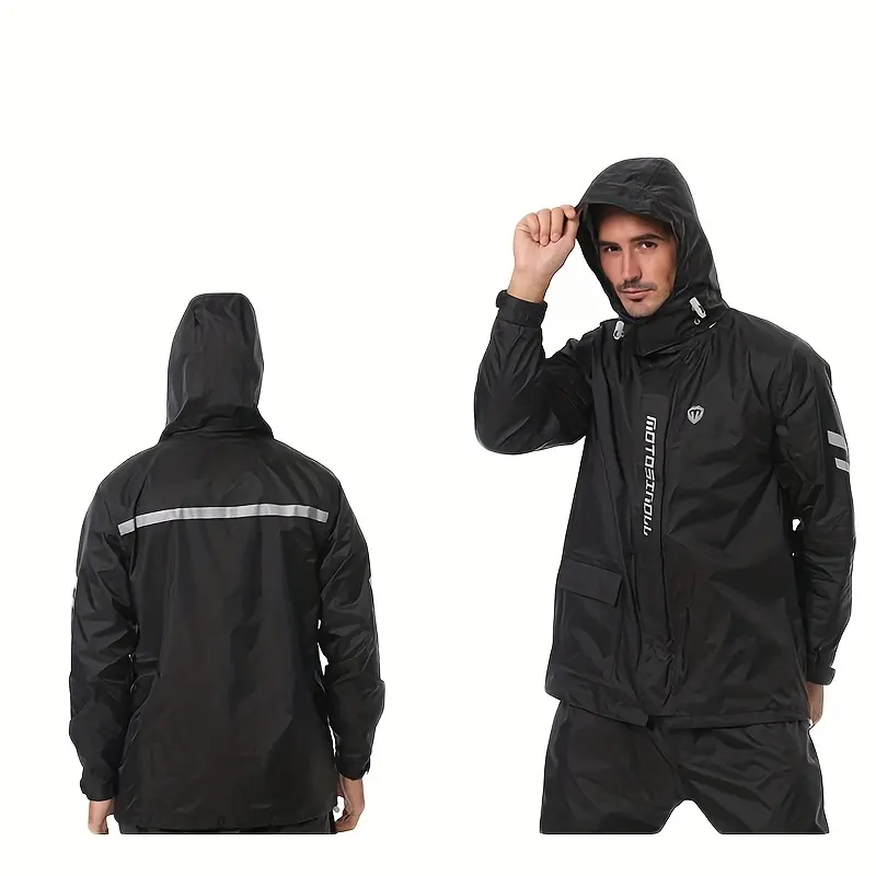 Men's High-Visibility Motorcycle Rain Suit - Reflective, Waterproof Jumpsuit with Zippered Pockets, Nylon, Black, Sizes S-XXL for Outdoor Riding and Fishing, Motorcycle Riding Gear umbrella  hat Women's Snow Garden Boots Collapsible Vampire Umbrella rain