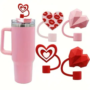 4pcs Heart Shaped Silicone Straw Caps Set of 4 for 30 Ounce and 40 Ounce Handled Mugs 10mm Straw Opening Perfect for Back to School Gifts Reusable High Quality Kitchen and Restaurant Accessories Fun Decorative Straw Covers Drinkware Lid