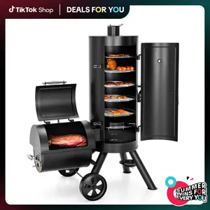 PHIVILLA Charcoal Vertical Smoker Grill and Offset Smoker Grill Combo, Extra Large Outdoor Barrel BBQ Meat Smoker with 5 Removable Smoking Grates & Built-in Hooks