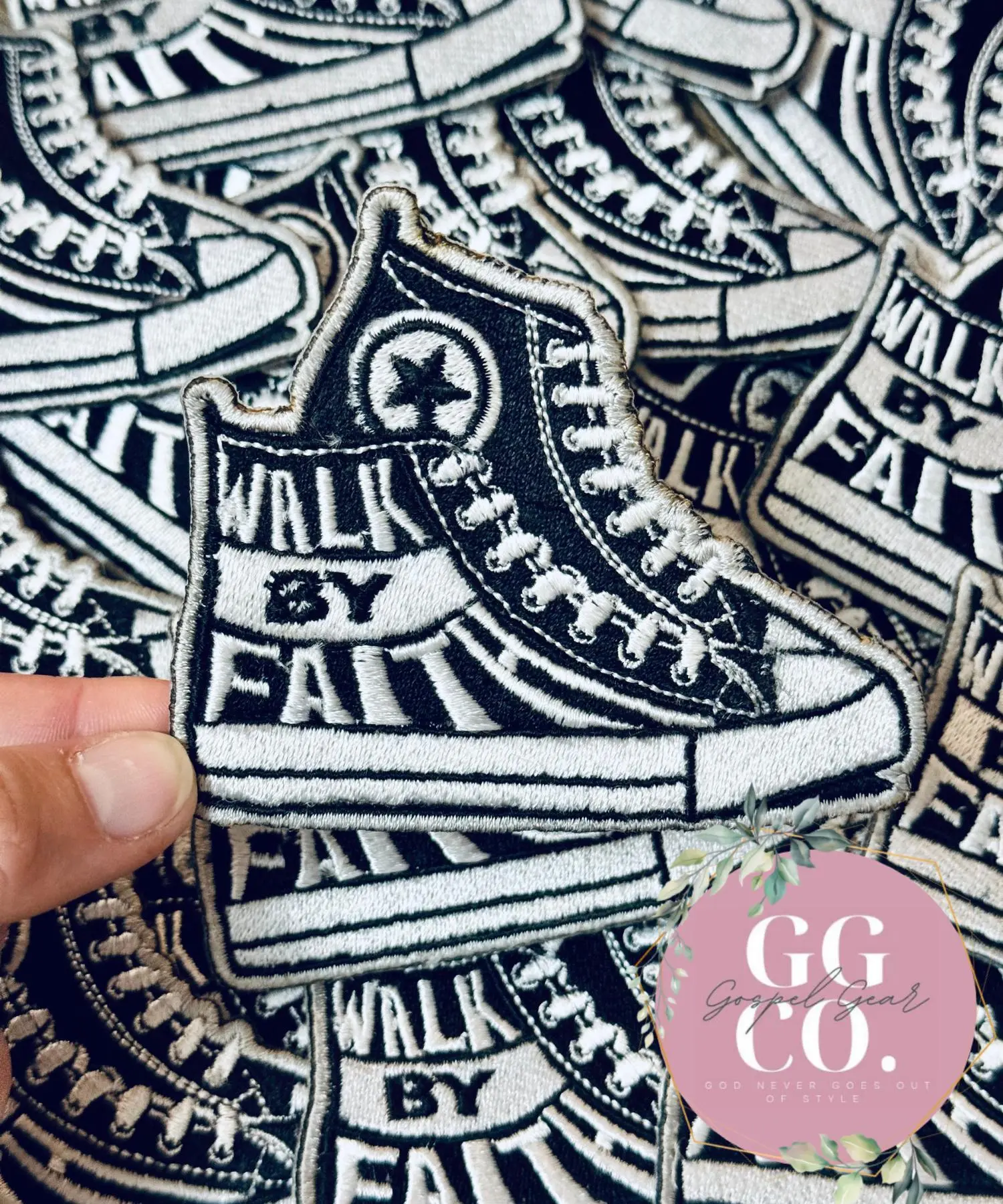 Walk By Faith Shoe Patch, Christian Hat Patch, Embroidered Patch, Trucker Hat Patch, Iron On, Trendy Hat Patch, Jesus Patch, Patch