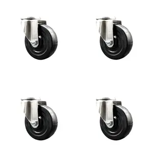Hard Rubber Swivel Bolt Hole Caster Set of 4 with 4 Inch Black Caster Wheels - 316 Stainless Steel Casters - Includes 4 Swivel Casters - 1,200 lbs. Total Capacity - Service Caster Brand
