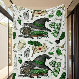 Harry Potter green color series Envelope Set, Glasses, Sorting Hat Flannel Blanket, Perfect Gift for Fans, Home Decor, Birthday Christmas