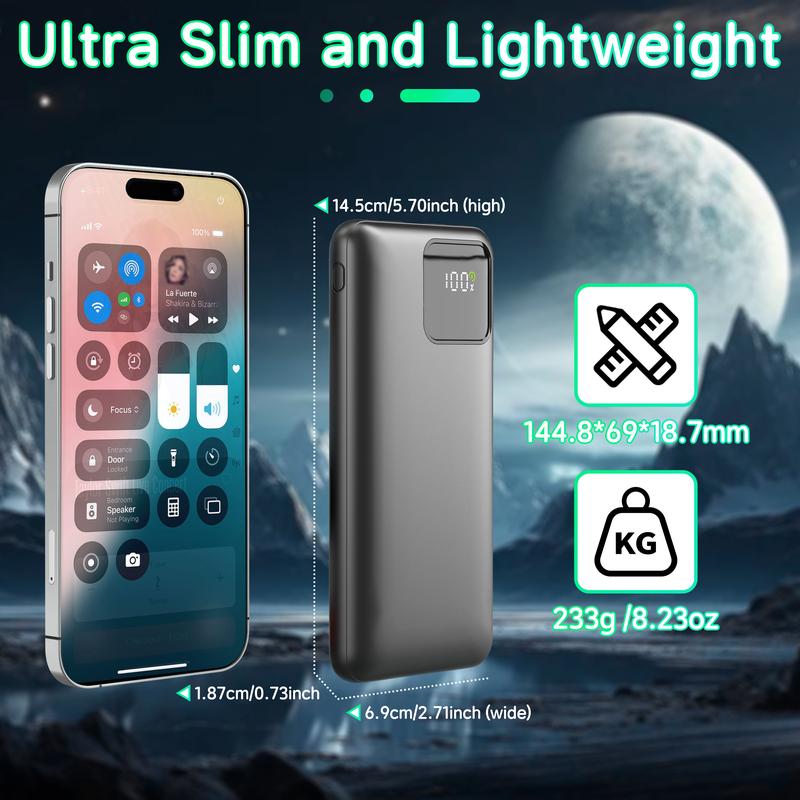 10000mAh Power Bank with Built-in Cords, 22.5W Fast Charging, Slim Travel Battery Pack for iPhone, Android, Samsung, LG, Moto & More