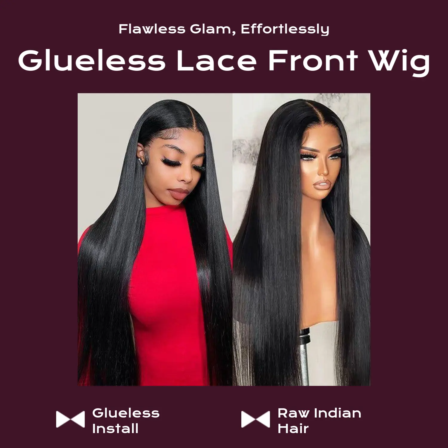 5x5 Glueless Lace Front Wig | Raw Indian Bone Straight | Pre-Cut Lace | Human Hair
