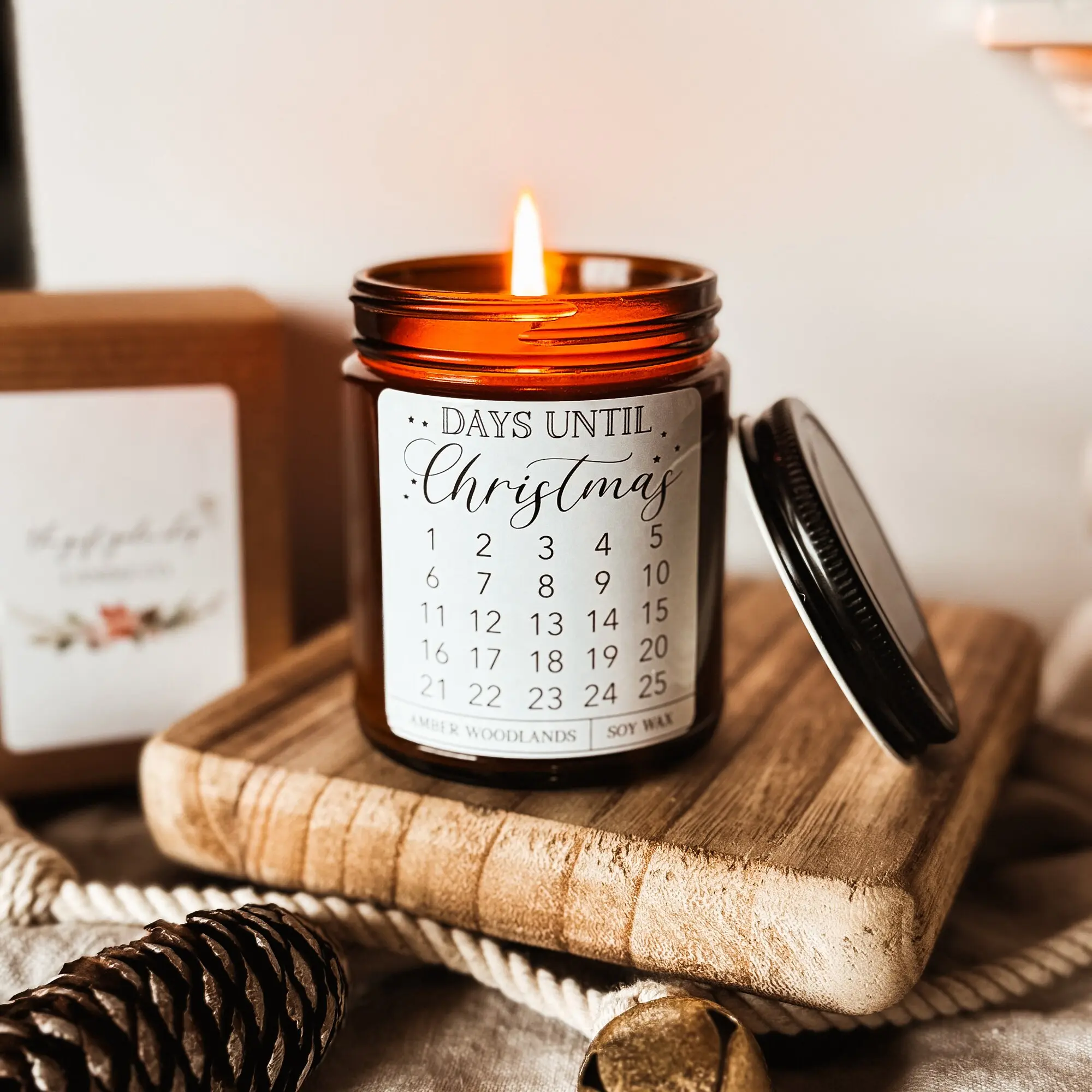Countdown to Christmas Candle | Christmas Soy Candle | Advent Calendar Candle | Hand Poured 9 oz Candle | Rustic Amber Candle Decor Glass
