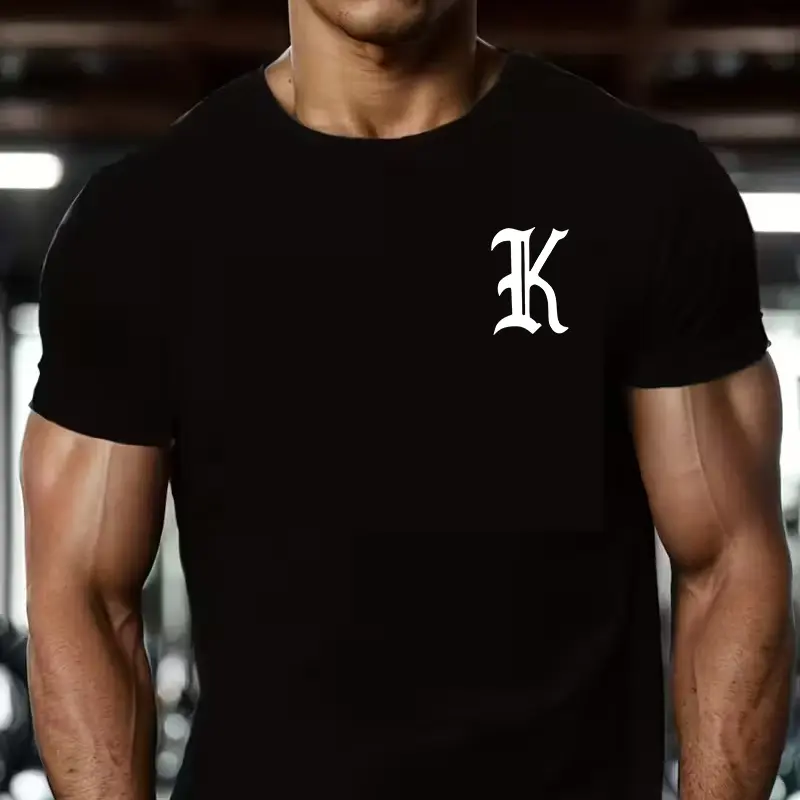 Gothic Letter "K" Embroidered Tee, Minimalist Initial Shirt