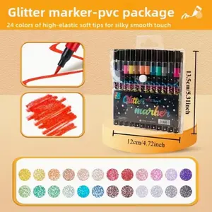 48 Color Glitter Markers Neon Night Glow Fluorescent Powder Pen Set, Water-Based Ink, Medium Tip, Safe Non-Toxic, Art Doodle Coloring Book Drawing