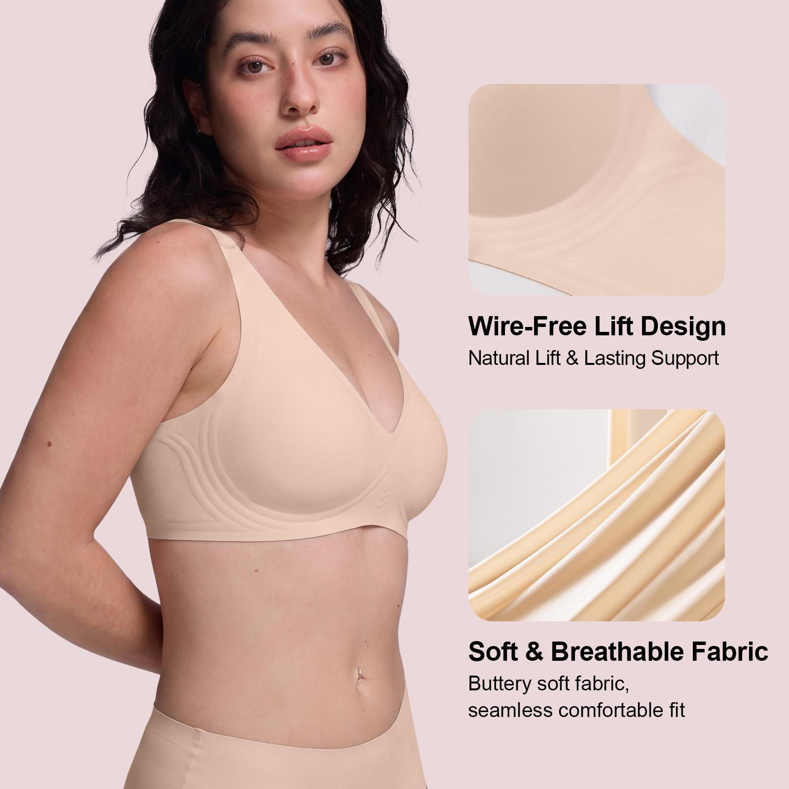VRCOMFY Jelly Wireless Womens Comfortable Wireless Bras Push Up Bralettes Seamless Tshirts Bras Deep V Everyday Bras