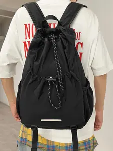 Large capacity backpack, solid color and clean color backpack with drawstring, fashionable and versatile, casual and simple, suitable for college students to go to school, campus, work, commute, travel, men's and women's backpacks