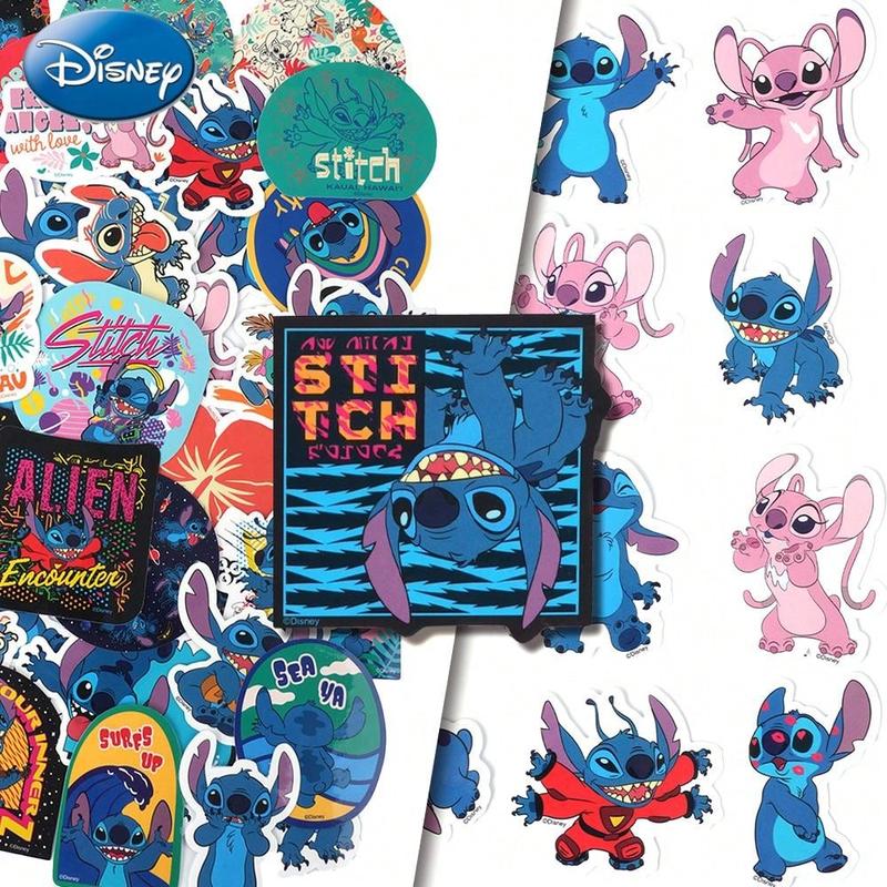 100PCS Disney Officially Licensed Stitch Sticker Cartoon Decoration Laptop Cup Helmet Picture Frame Skateboard Computer Sticker Birthday Gift Party Favors Sticker Packs