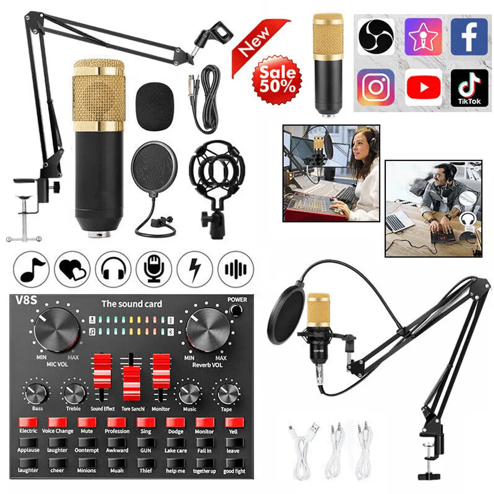 Ultimate Podcasting Microphone Bundle with V8 Sound Card - Perfect for Live Streaming and Studio Recording
