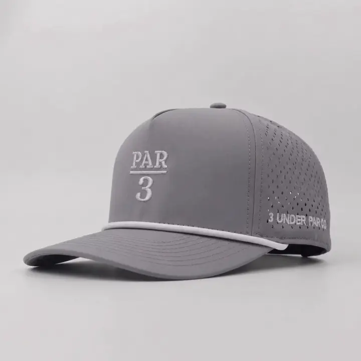3 Under Par Co "Par 3" Edition Golf Hat - Grey with Perforated Design and White Trim