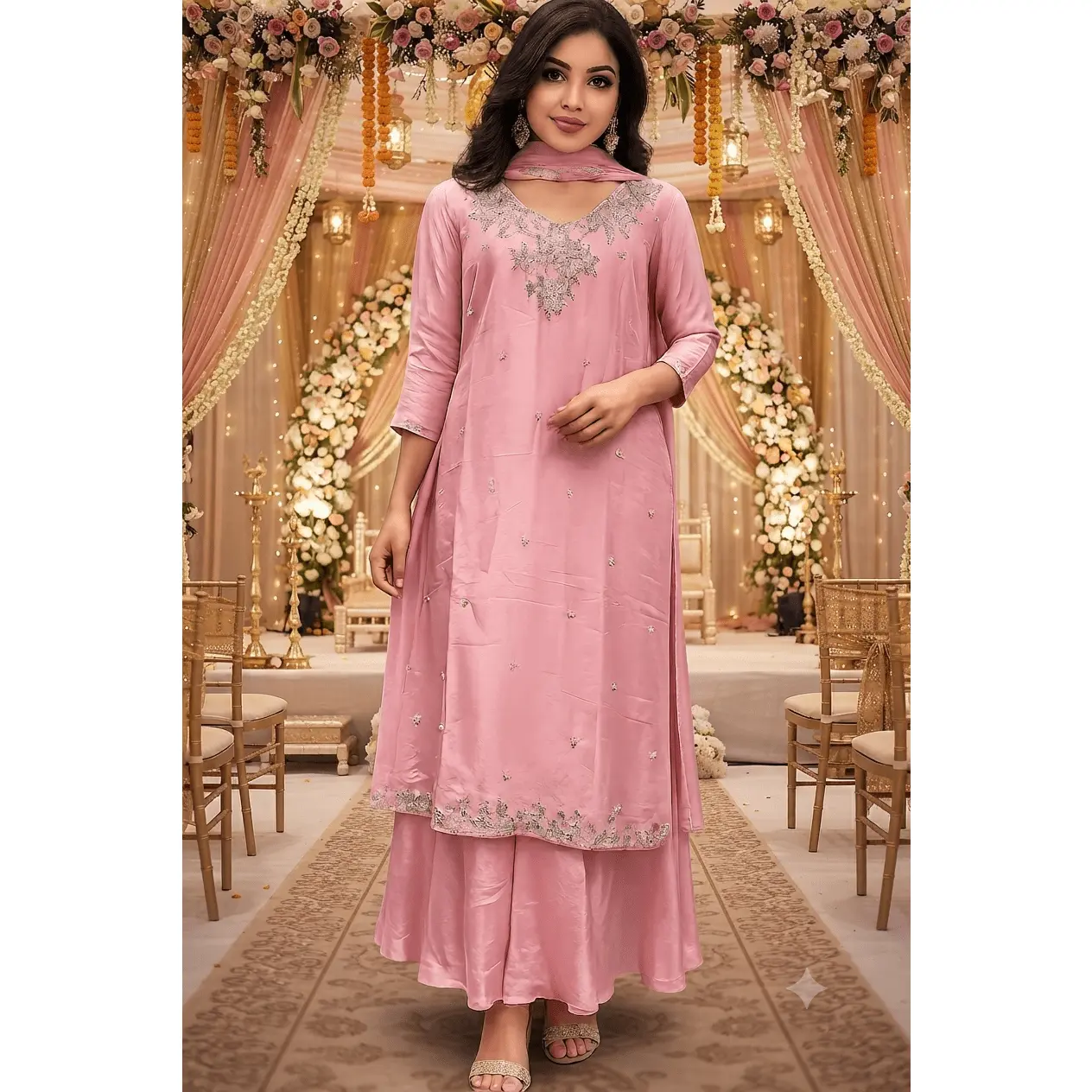 Premium Silk Plazzo Set in Pink