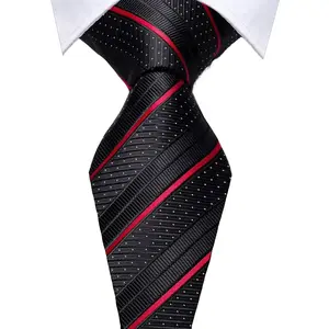 Hi-Tie Striped Black Red Gold Green Silk Wedding Tie For Men Handky Cufflink Gift Men Necktie Fashion Designer Business Party