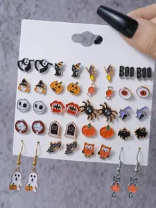 Halloween Spider Eye Earrings Set, 20 Pairs Cartoon Fun Ear Studs, Pumpkin Ghost Design, Perfect for Party Gifts & Pranks