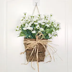 Cream Color Hydrangea Door Hanging Basket Wreath, Spring Front Door Decor, Bohemian Farmhouse Porch Decoration, 1 Piece, 13.7 Inches
