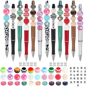 202pcs Beadable Pen Making Kit, 12pcs Beadable Pens with 104 Alphabet Beads, 36 Colorful Beads & 50 Diamond Spacers, DIY Beaded Pen Supplies, Craft Kit, Office Gifts for Women