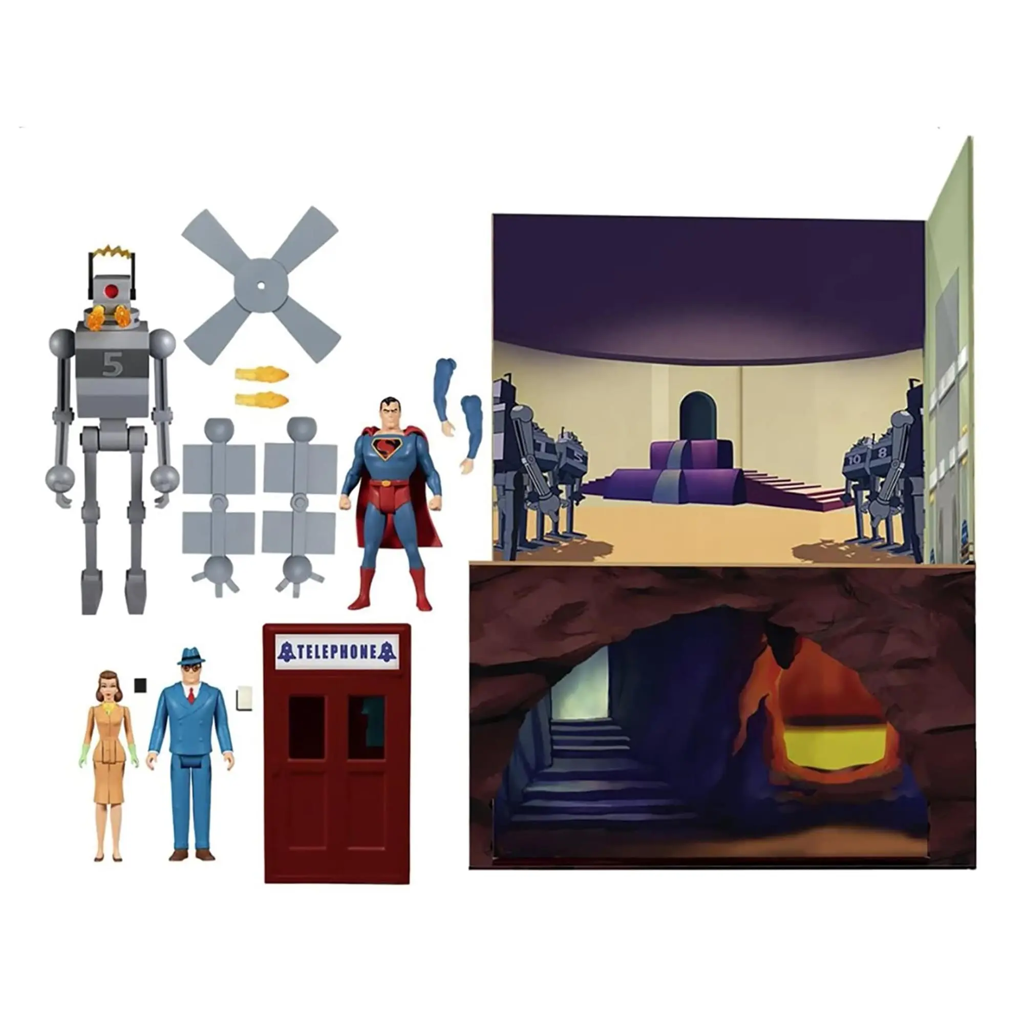 DC Comics 5 Points Superman Collectible Figure, The Mechanical Monsters (1941) Deluxe Boxed Model Figurine Figures Set with Dual-Scene Diorama & Quick-Change Feature