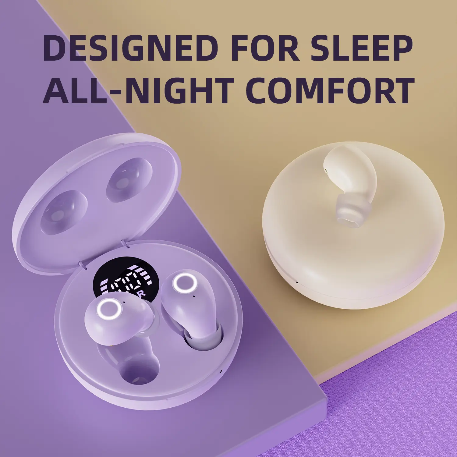 Ultra-Soft Mini Wireless Music Earbuds - Side-Sleep Friendly, No Ear Pressure, Portable, Water Resistant, Noise Cancellation Headphone for Sleeping, Working