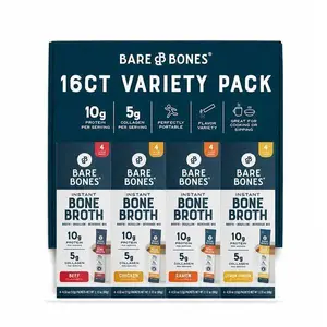 Bare Bones Bone Broth Powder Packets Variety Pack | 5 g Collagen | 10 g Protein | Keto & Paleo Friendly | No Artificial Flavors | Non-GMO, Gluten-Free, Dairy-Free on-the-go 16 Pack + Recipe Guide