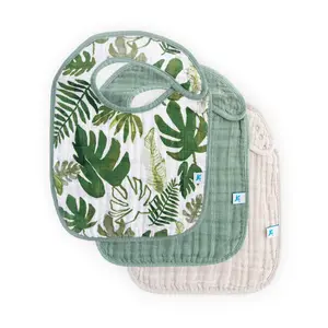 Cotton Muslin Classic Bib 3 Pack - Tropical Leaf