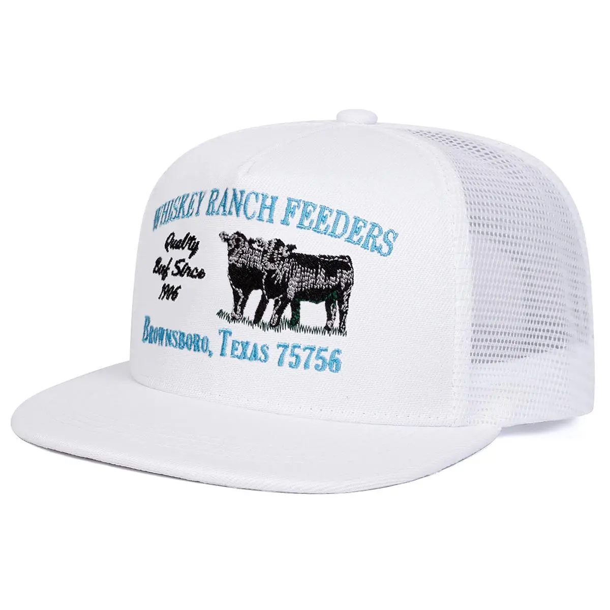 [ BUY 1 GET 1 GIFT HAT] White Whiskey Ranch Feeders Embroidered Snapback Cap – Unisex Western Trucker Hat, Adjustable Flat Brim