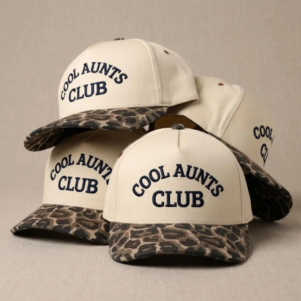 Trucker Hat Cool Aunts Club Embroidered Baseball Cap Leopard Print Brim Retro Western Women's Hat Auntie Gift Mother's Day New Auntie Cream