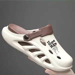 men's EVA Outdoor Sports Sandals Beach Shoes Thick Cushion Heightened Sole, Non-slip Grip, Strong Breathable Adjustable Back Strap, White/Green Letter Print Design - Plus Size, Suitable for Beach, Leisure, Sports Lace-up Fisherman Sandals