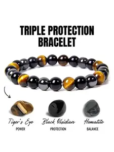 Triple Iron Pyrite Black Obsidian Bracelet, Unisex Gemstone Healing Jewelry, Fashionable Accessory for Men and Women, Ideal Gift for Friends