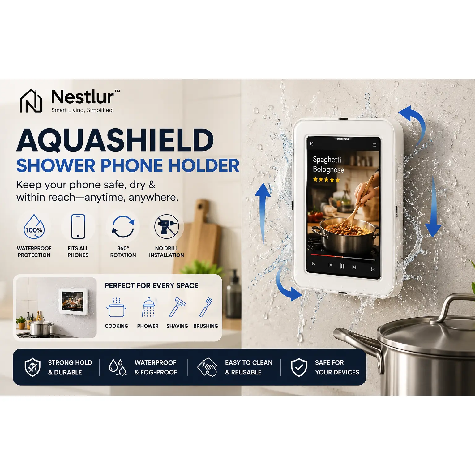 Nestlur™ AquaShield Shower Phone Holder