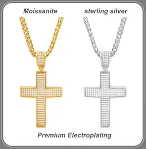 Silver-Set Full-Diamond Hip-Hop Cross Necklace with Cuban Chain Mossanite Material: A Gem More Brilliant Than Diamond Mossanite Outshines Diamond with 2.639 Times More Astonishing Fire bold Versatile Wear Sparkling Moissanite i love my girlfriend
