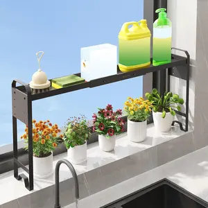 Over The Sink Shelf & Window Plant Shelf, Expandable Kitchen Organization Adjustable in Height & Length, Multi-Purpose Storage Rack for Stove, Bathroom, Study