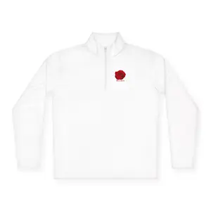 Quarter-Zip Pullover with Small Red Rose Chest Embroidery