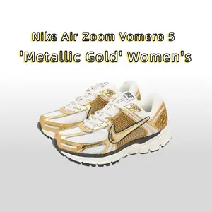 Nike Air Zoom Vomero 5 Metallic Gold Women's Running Shoes with Golden Accents and White Laces