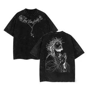 valentine shirts Oversized Washed Christian Tee: Bold Jesus Graphic, Summer Streetwear Menswear Top