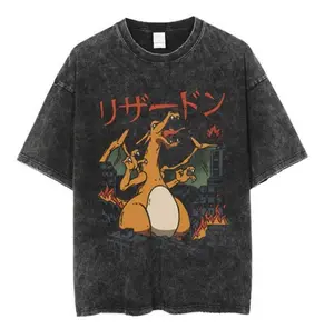 Charizard Anime Japanese Mineral Wash T-Oversized Tee, Graphic Tee, Gifts for Him, Birthday, Christmas Gift, Crewneck Menswear, Mens Clothing, Tee