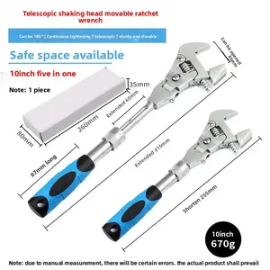 Multifunctional 5-in-1 10inch Telescopic Adjustable Wrench Folding Ratchet Wrench Bathroom Air Conditioner Wrench