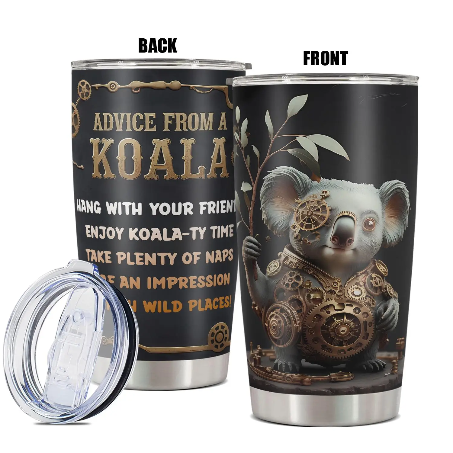 20oz Tumbler with Lid, Cute Koala Design Stainless Steel Water Bottle, Insulated and Durable, Gift for Any Occasion