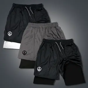 Premium Double-Layer Sports Shorts - Men's Anime Print Breathable Mesh & Soft Inner Layer for Gym Beach Vacation Outfits