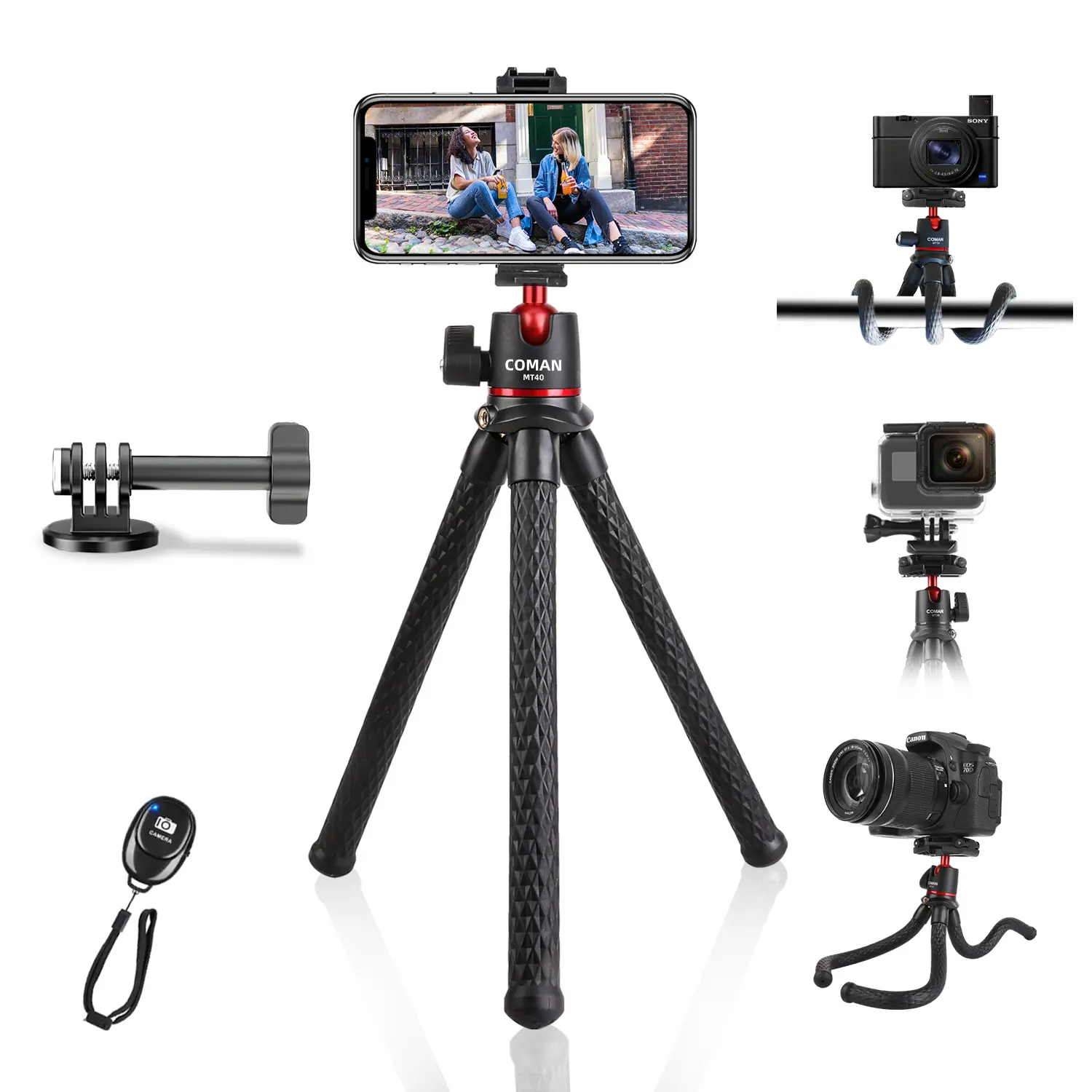 COMAN MT40 Flexible Camera Tripod with Bluetooth Remote, Adjustable Phone Stand for DSLR, Smartphone Vlogging & Live Streaming