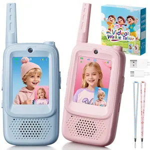 Careenoah Video Walkie Talkies for Kids 2 Pack with Voice Changer 1000 Feet Range Fun Toys for Indoor Play Camping Hiking Travel Birthday for Boys Girls Ages 3-10 Safe Communication Cartoon Character Design