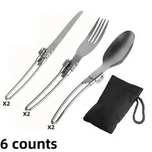 6 Counts Kitchenware Backpack, Stainless Steel Folding Knife Spoon Set, Durable Tableware for Daily Use, Compact Design for Easy Storage