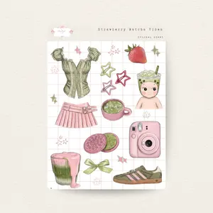 Strawberry Matcha Vibes Sticker Sheet