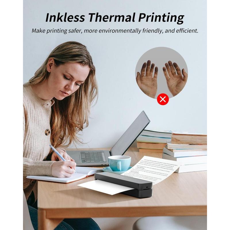 Portable Thermal Printer, MT610 Pro  for Travel, 300 DPI  Inkless Printer Support 8.5" X 11"  Letter&A4&A5 Thermal Paper for , Compatible with iOS, Android, Laptop, Black