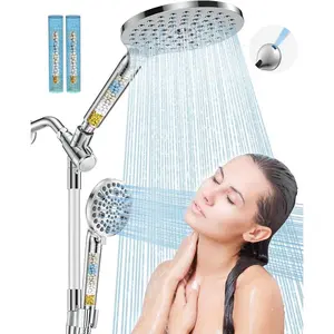 Dual Filtered Handheld Shower Heads Combo, 15-Mode High Pressure Rainfall Showerheads Combo Set with Filter, for Hard Water, Removes Chlorine, Improves Skin Hair Condition, Modern Chrome