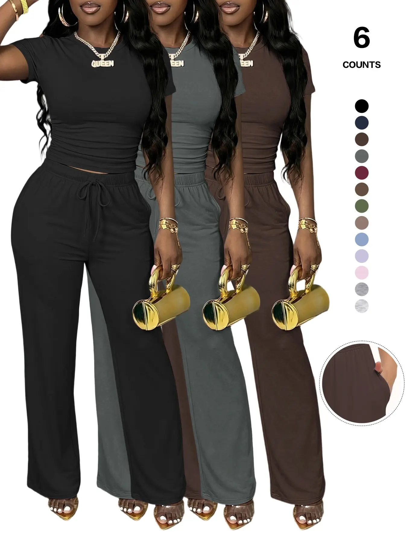 Women's Spring Summer Casual Set, Round Neck Short Sleeve Top & Wide Leg Pants, Slim Fit Home Wear, 2 Piece Comfortable, Casual Fashion Set Women's Spring Summer Casual Set, Round Neck Short Sleeve Top & Wide Leg Pants, Slim Fit Home Wear, 2 Piece Comfortable, Casual Fashion Set