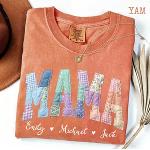 Custom Comfort Colors Gigi Patchwork T-Shirt – Faux Embroidered Mimi Shirt Design Shirt for Mom