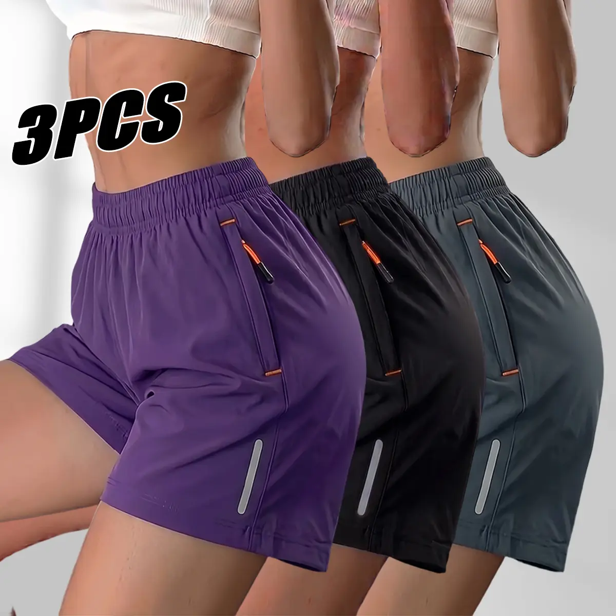 Women's 3PCS Athletic Casual Outdoor Shorts - Female Fashion Fitness Shorts with Elastic Waist, Suitable for Sports Training, Running, Daily Commuting, Made of Comfortable Fabric