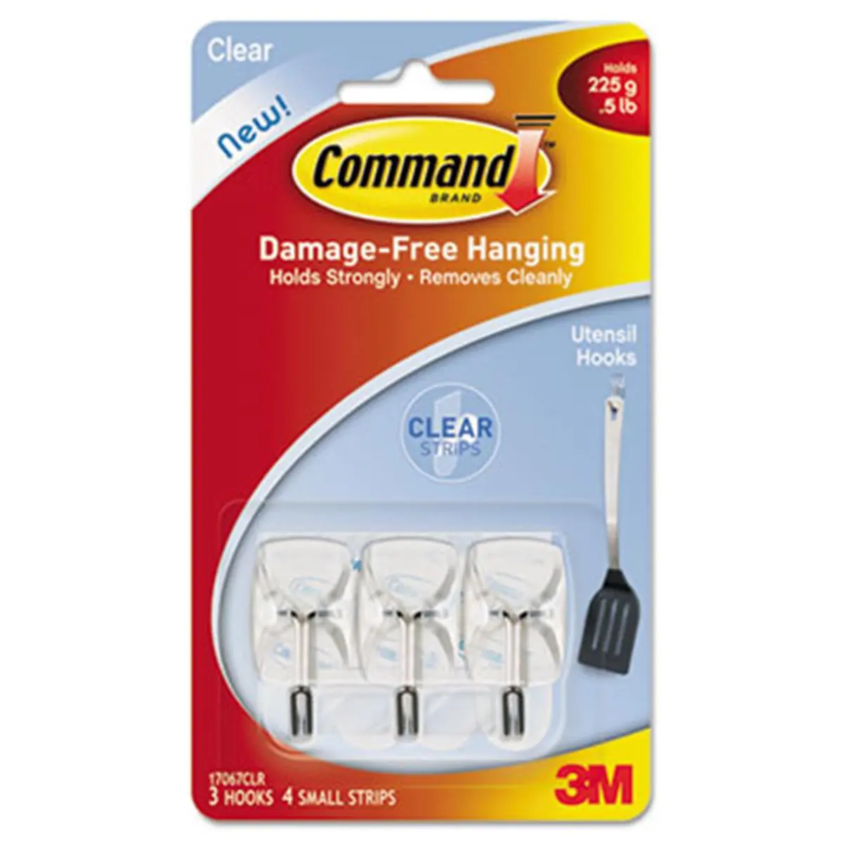 Command 17067CLR Clear Hooks & Strips Plastic-Wire Small 3 Hooks with 4 Adhesive Strips per Pack